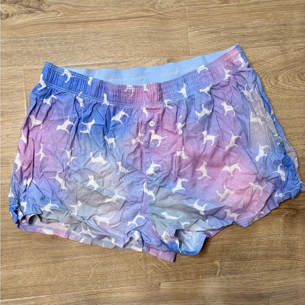 Vs Victorias Secret Pink Flannel Sleep Boxy Shorts Arctic Blur Dogs size Small